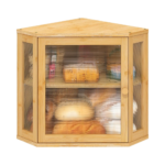 Modern Kitchen Counter Bread Box Large Capacity Bamboo Wood Acrylic Wavy Door Panel 5kg Load Organization for Food Storage
