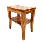 Teak Wooden Bathroom Set Shower Bench with Storage Shelf Comfortable Seat Stool for Bathing