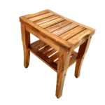 Teak Wooden Bathroom Set Shower Bench with Storage Shelf Comfortable Seat Stool for Bathing - Image 2