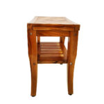 Teak Wooden Bathroom Set Shower Bench with Storage Shelf Comfortable Seat Stool for Bathing - Image 3