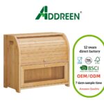 Tier Roll Top Bamboo Bread Box Large Capacity Kitchen Countertop Food Storage Wooden Bread Bin Cabinet for Home Kitchen