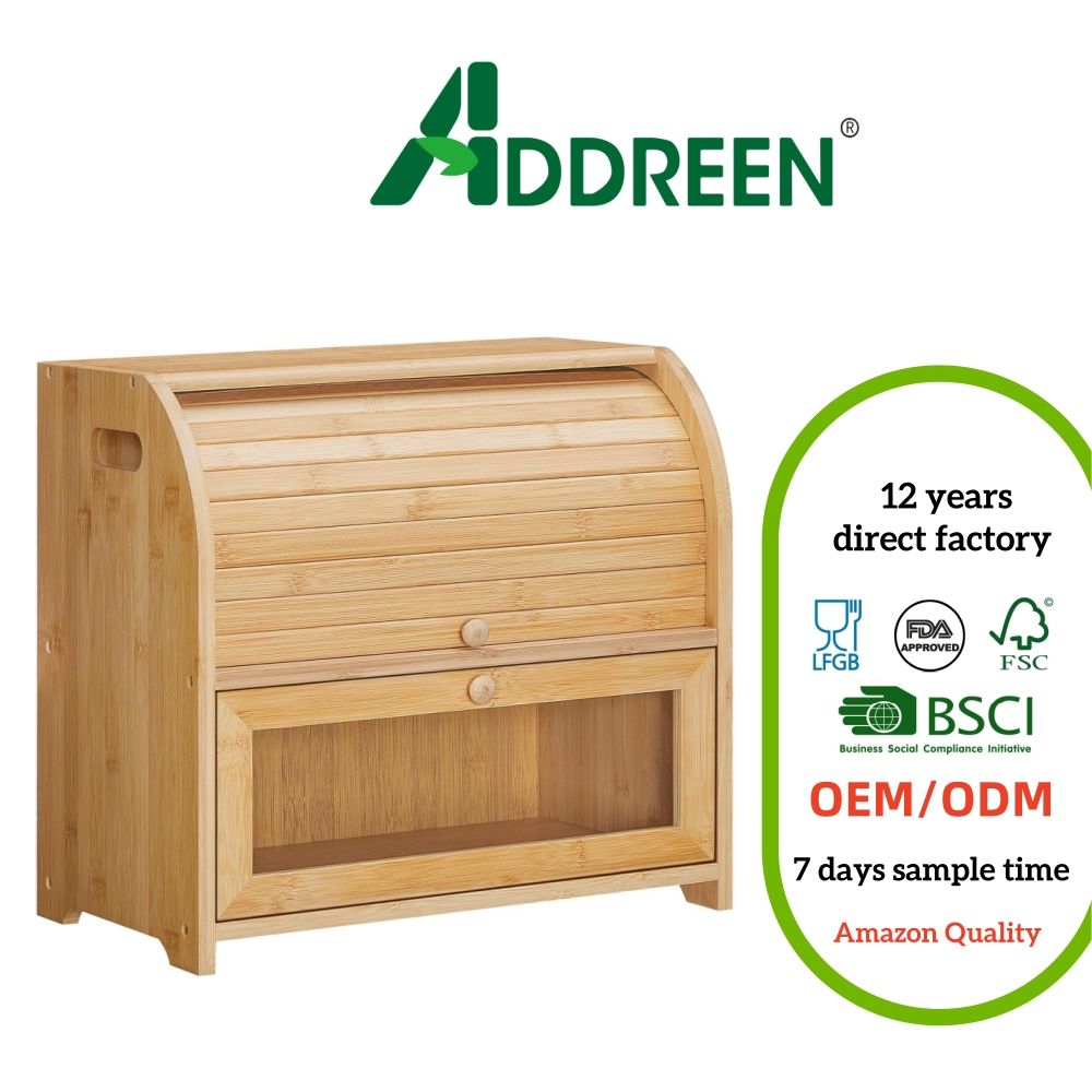Tier Roll Top Bamboo Bread Box Large Capacity Kitchen Countertop Food Storage Wooden Bread Bin Cabinet for Home Kitchen01 Tier Roll Top Bamboo Bread Box Large Capacity Kitchen Countertop Food Storage Wooden Bread Bin Cabinet for Home Kitchen - Image 1