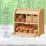 Tier Roll Top Bamboo Bread Box Large Capacity Kitchen Countertop Food Storage Wooden Bread Bin Cabinet for Home Kitchen - Image 2