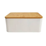 White Natural Top Metal Bread Box Large Capacity 100% Bamboo Wood Lid Modern for Island Pantry Home Storage - Image 2