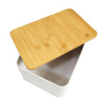 White Natural Top Metal Bread Box Large Capacity 100% Bamboo Wood Lid Modern for Island Pantry Home Storage - Image 3