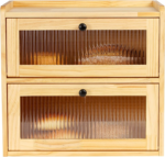 Wholesale Bamboo Double Layer Bread Storage Box Kitchen Bread Box