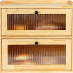 Wholesale Bamboo Double Layer Bread Storage Box Kitchen Bread Box