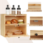 Wholesale Bamboo Double Layer Bread Storage Box Kitchen Bread Box - Image 2