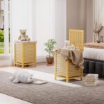 120L Double Laundry Hamper 2-Section Divider Bamboo Basket Removable Liner Sorter for Bedroom Bathroom Laundry Room Use for Home - Image 3