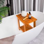 14" Compact Teak Wood Shower Stool Shelf Handle Waterproof Non-Slip Bath Bench for Small Bathrooms/Tub/Outdoor Use 300 Lbs - Image 3