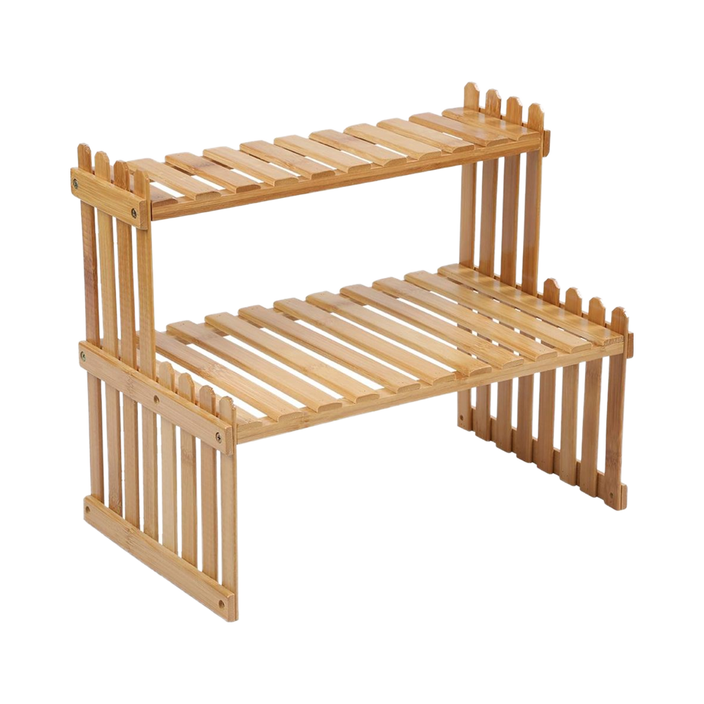 14.6 18.5 Double Bamboo Plant Stand Desk Flower Pot Holder Adjustable Modern Sustainable Non-Folding Multifunction Storage01 14.6"/18.5" Double Bamboo Plant Stand Desk Flower Pot Holder Adjustable Modern Sustainable Non-Folding Multifunction Storage - Image 1