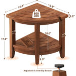 18" Modern Teak Corner Shower Stool with 2-Tier Storage Shelf Waterproof Adjustable Feet Non-Slip Solid Wood - Image 2