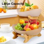 2-Tier Large Capacity Modern Sustainable Kitchen Counter Organizer Fruit Vegetable Storage Stand Bamboo Wood Top Food Storage - Image 3