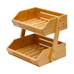 2-Tier Modern Bamboo Fruit Basket Heavy Duty Large Capacity Kitchen Fruit Stand Storage Holder for Vegetables Fruit Snack Garage