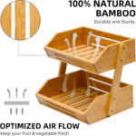 2-Tier Modern Bamboo Fruit Basket Heavy Duty Large Capacity Kitchen Fruit Stand Storage Holder for Vegetables Fruit Snack Garage - Image 2