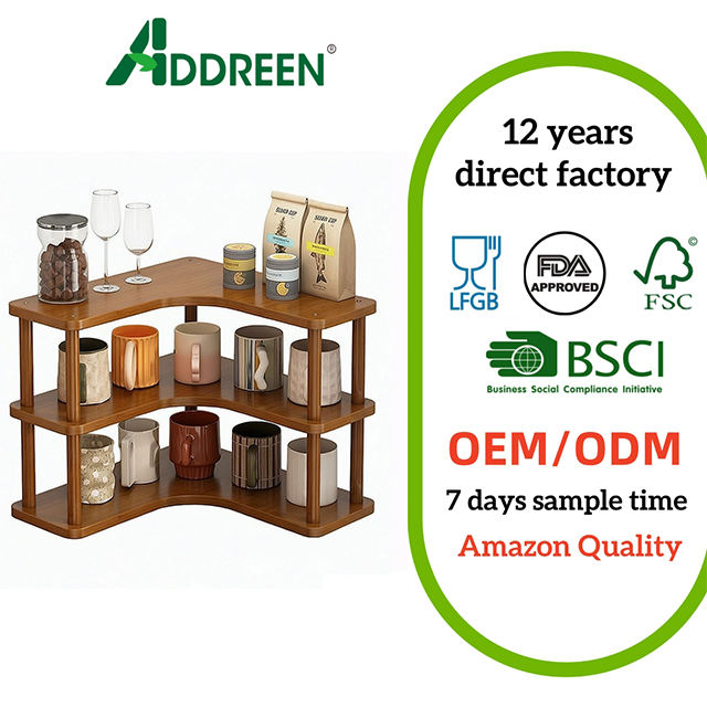 2-tier 3-tier Non-Folding Detachable Bamboo L-shaped Kitchen Corner Spice Rack with Coffee Mug & Condiment Storage Shelf01 2-tier/3-tier Non-Folding Detachable Bamboo L-shaped Kitchen Corner Spice Rack with Coffee Mug & Condiment Storage Shelf - Image 1