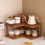 2-tier/3-tier Non-Folding Detachable Bamboo L-shaped Kitchen Corner Spice Rack with Coffee Mug & Condiment Storage Shelf - Image 2