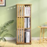3-Tier Corner Book Shelf 360 Bamboo Rotating Storage Display Rack Standing Shelves With Open Design Shelving for Living Room - Image 3