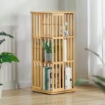 3-Tier Corner Book Shelf 360 Bamboo Rotating Storage Display Rack Standing Shelves With Open Design Shelving for Living Room