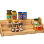 3-Tier Eco-Friendly Wood Bamboo Spice Rack Organizer Space-Saving Folding Rack for Home Seasoning Cosmetics & Cookery