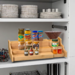 3-Tier Eco-Friendly Wood Bamboo Spice Rack Organizer Space-Saving Folding Rack for Home Seasoning Cosmetics & Cookery - Image 3