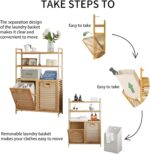 3-Tier Natural Bamboo Hamper Double Tilt with 2 Removable Bags Pullout Laundry Cabinet for Bathroom & Living Room Storage - Image 2