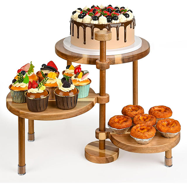 3-Tier Round Acacia Wood Cupcake Stand 360 Rotatable Rustic Wood Eco-friendly Tiered Dessert Display for Birthday Wedding Party01、 3-Tier Round Acacia Wood Cupcake Stand 360 Rotatable Rustic Wood Eco-friendly Tiered Dessert Display for Birthday Wedding Party - Image 1