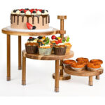 3-Tier Round Acacia Wood Cupcake Stand 360 Rotatable Rustic Wood Eco-friendly Tiered Dessert Display for Birthday Wedding Party - Image 2