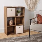 6 Cube Storage Organizer Wooden Bookcase Modular Design Wall Mountable 2 Fabric Drawers Modern Display Shelf Unit - Image 2