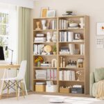 6-Tier Light Oak Open Bookshelf Tall Freestanding Wooden Display Storage Shelves for Bedroom Living Room Office Bookcases - Image 3