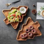 Acacia Wood Eco-Friendly Christmas Tree Tray Festive Design Christmas Holiday Serving Platter Charcuterie Board Snack Cheese
