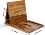 Acacia Wood Triangle Double Tier Book Stand & Holder for Cups Glasses Pens Phones-Reading Valet Gift for Book Lovers - Image 2