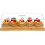 Addreen 1 Pack Eco-friendly DIY Bamboo Acrylic Rectangular Cake Stand Lid Cookie/Dessert Display Tray 15x6.5 Inches Customizable