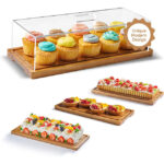 Addreen 1 Pack Eco-friendly DIY Bamboo Acrylic Rectangular Cake Stand Lid Cookie/Dessert Display Tray 15x6.5 Inches Customizable - Image 2