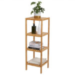 Addreen 100% Bamboo Eco-Friendly Standing Type Single Tier Bathroom Shelf Plant Stand Rack Multifunctional Storage Shelving Unit