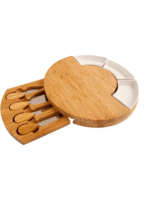 Addreen 100% Natural Bamboo Cheese Board Set with Hidden Drawer and Ceramic Dishes - Image 3