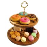 Addreen 2-Tier Bamboo Acacia Dessert Stand Wood Egg Holder