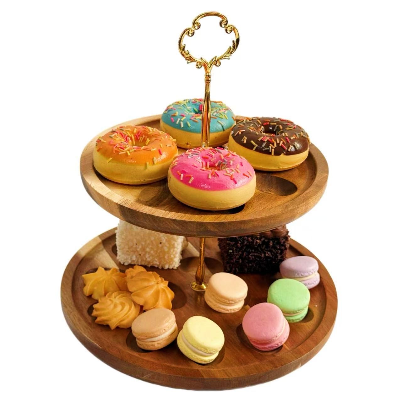 Addreen 2-Tier Bamboo Acacia Dessert Stand Wood Egg Holder01 Addreen 2-Tier Bamboo Acacia Dessert Stand Wood Egg Holder - Image 1