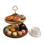 Addreen 2-Tier Bamboo Acacia Dessert Stand Wood Egg Holder - Image 2
