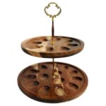 Addreen 2-Tier Bamboo Acacia Dessert Stand Wood Egg Holder - Image 3