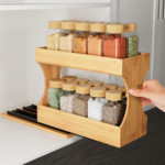 Addreen 2-Tier Pull Out Multifunction Bamboo Spice Rack Organizer for Kitchen Cabinet Vertical Seasoning Storage