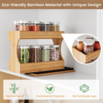 Addreen 2-Tier Pull Out Multifunction Bamboo Spice Rack Organizer for Kitchen Cabinet Vertical Seasoning Storage - Image 2