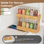Addreen 2-Tier Pull Out Multifunction Bamboo Spice Rack Organizer for Kitchen Cabinet Vertical Seasoning Storage - Image 3