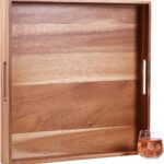 Addreen 20-Inch Acacia Wood Tray Large Wooden Serving Tray Handles Living Room Coffee Table Bedroom Storage