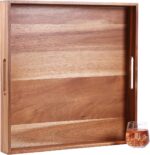 Addreen 20-Inch Acacia Wood Tray Large Wooden Serving Tray Handles Living Room Coffee Table Bedroom Storage