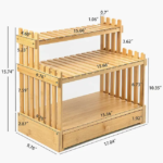 Addreen 3-Tier Bamboo Spice Rack 5 Compartments Drawer Kitchen Countertop Wooden Organizer Shelf Seasoning Storage Holder - Image 2