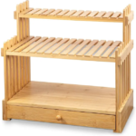 Addreen 3-Tier Bamboo Spice Rack 5 Compartments Drawer Kitchen Countertop Wooden Organizer Shelf Seasoning Storage Holder - Image 3