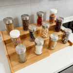 Addreen 3-Tier Expandable Bamboo Spice Rack Organizer, Step Shelf for Kitchen Cabinet & Countertop,