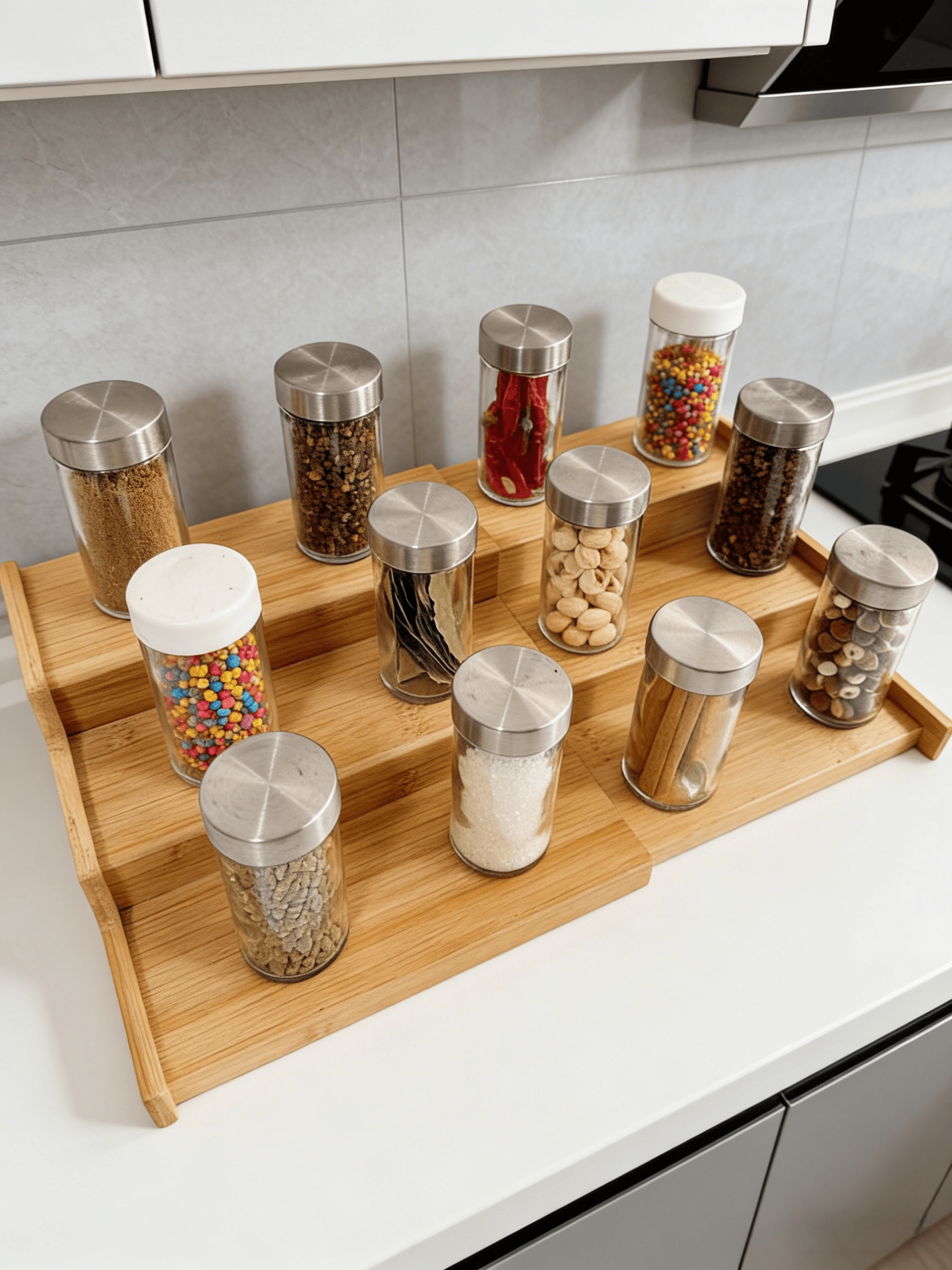 Addreen 3-Tier Expandable Bamboo Spice Rack Organizer, Step Shelf for Kitchen Cabinet & Countertop,01 Addreen 3-Tier Expandable Bamboo Spice Rack Organizer, Step Shelf for Kitchen Cabinet & Countertop, - Image 1