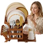 Addreen 3 Tier Foldable Bamboo Dish Drying Rack With Anti Slip Structure Space Saving Kitchen Countertop Organizer